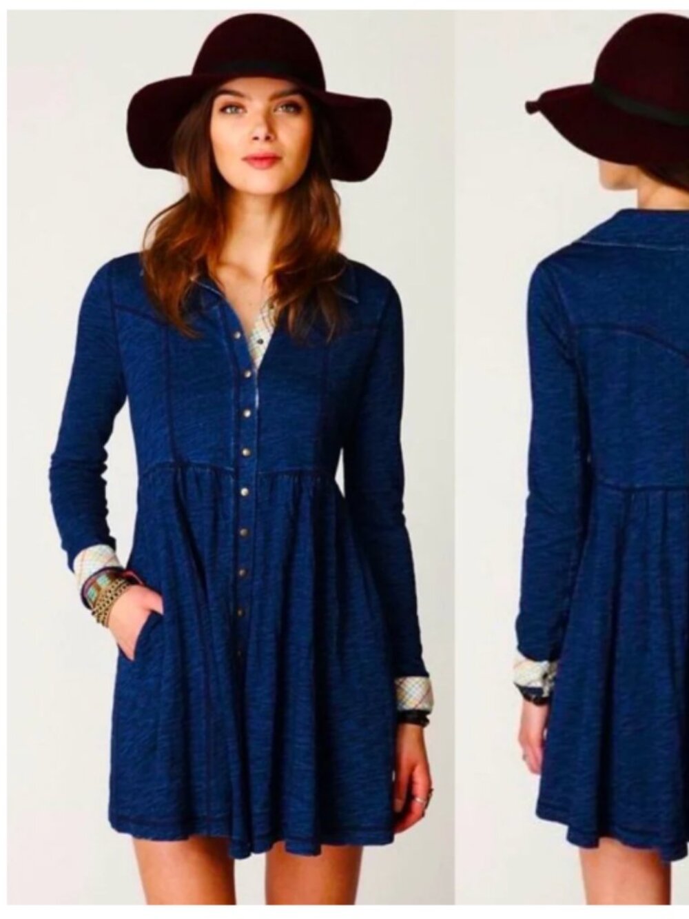 Free People Indigo Knit Shirtdress Size Small (S)